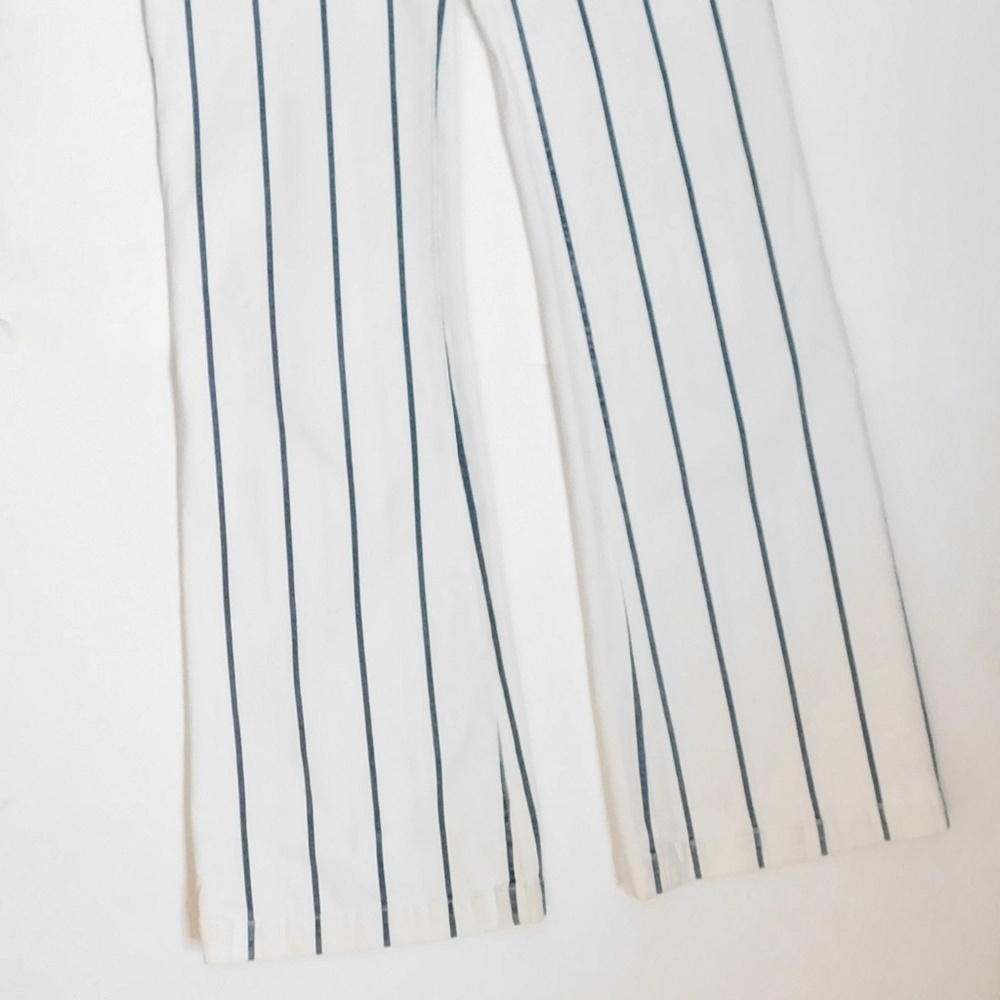 FRAME Denim Le High Waist Flare Side Zip Pants White & Blue Stripe ~ Large - Picture 5 of 16
